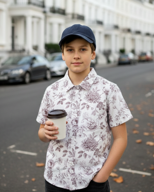 White Color Floral Print Shirt