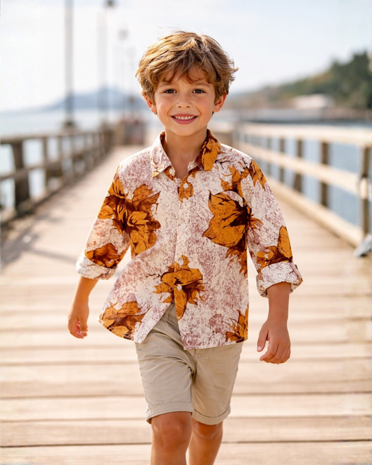 Half Sleeve Orange Floral Shirt