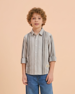 Slate Grey & Charcoal Vertical Striped Shirt for Boys