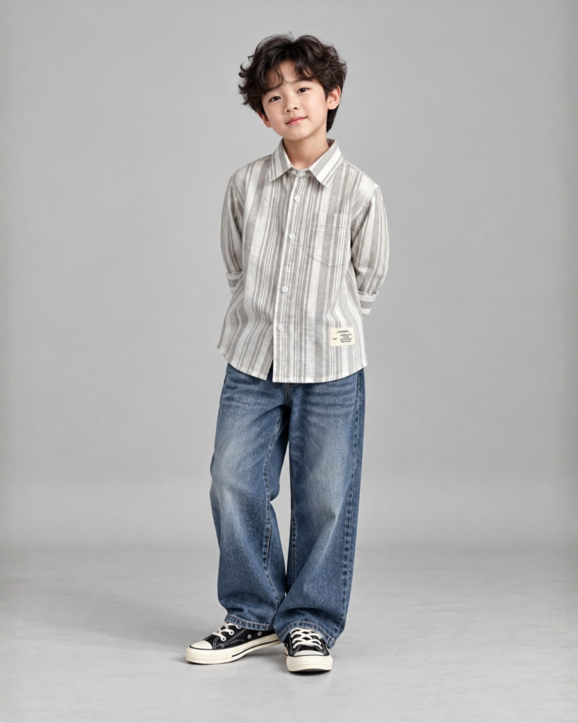Boys Casual Vertical Striped Button Down Shirt